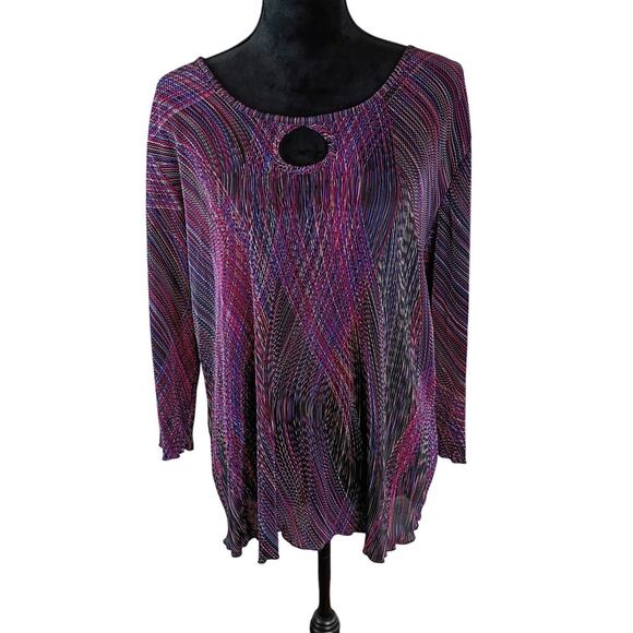 BRITTANY BLACK Women's Blouse Top Extra Large Purple Colorful Abstract Keyhole - Picture 2 of 3